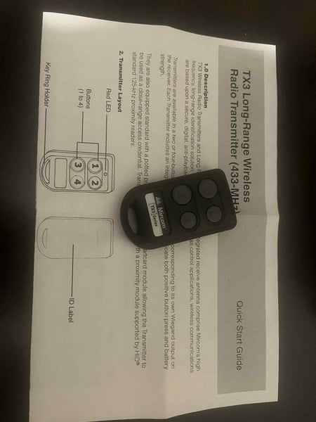 OEM Mircom TX3-WRT-4H key fob Transmitter(4 Button) Remotes